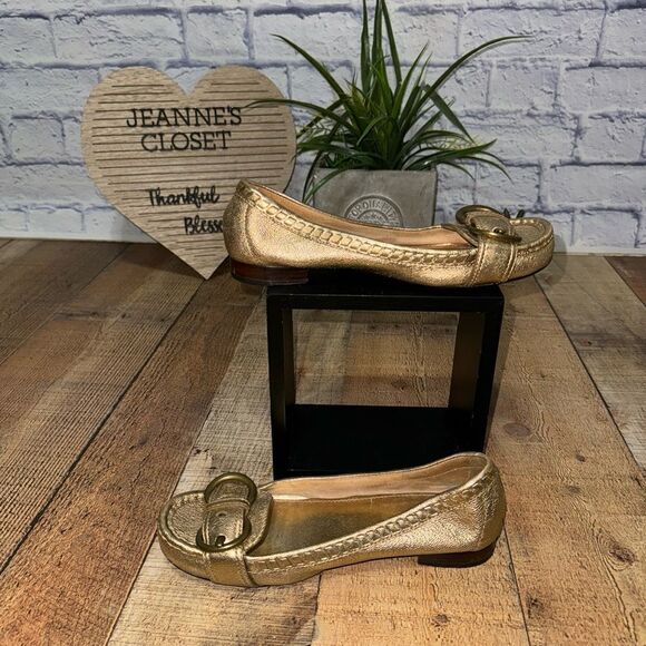 Coach Cadet Gold Metallic Leather Loafer Slip-on Flat w/ Buckle sz 7.5 - Picture 8 of 8